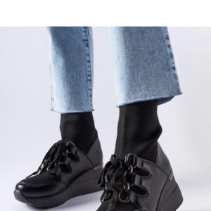 Czarne skarpetkowe botki na koturnie Rochon - Solea