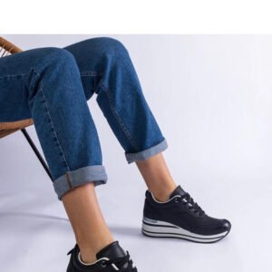 Czarne sneakersy na platformie zdobione brokatem i metaliczną wstawką Ursula - Solea