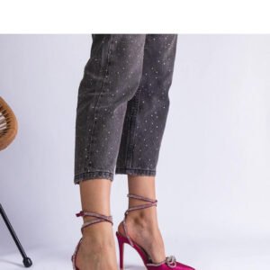 Różowe szpilki brokatowe z kokardką i cyrkoniami Merkuri - Solea