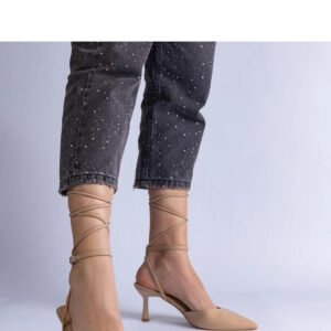 Beżowe szpilki z odkrytą pięta wiązane wokół kostki Viktoriada - Solea