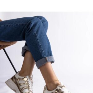 Biało-złote sneakersy sportowe Ena - Solea