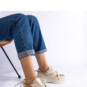 Beżowe sneakersy damskie z brokatem Agar - Solea