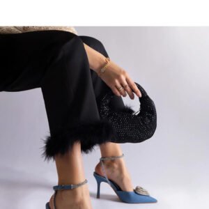 Niebieskie szpilki z odkrytą pięta zdobione cyrkoniami Isoda - Solea