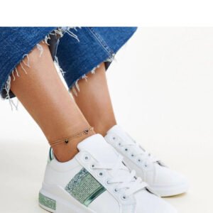 Biało-zielone sneakersy z cyrkoniami Giulia - Solea