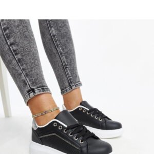 Czarne sneakersy z ozdobnymi cyrkoniami Perica - Solea