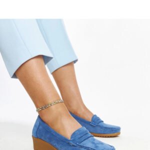 Niebieskie zamszowe mokasyny na koturnie Sakena - Solea