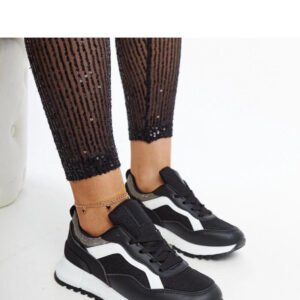 Czarne sneakersy na platformie z brokatem Evelia - Solea