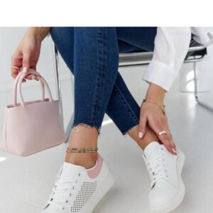 Biało-różowe ażurowe sneakersy Semhar - Solea