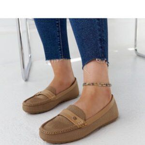 Beżowe materiałowe mokasyny Fombio - Solea