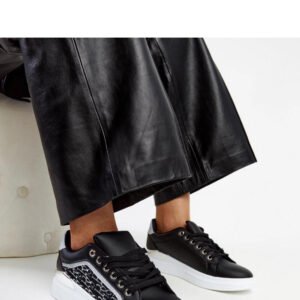 Czarne sneakersy na platformie z brokatem Fekete - Solea