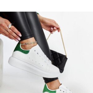 Biało-zielone sneakersy eko-skórzane Fatimah - Solea