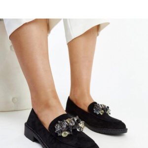 Czarne zamszowe mokasyny z kryształami Zemzem - Solea