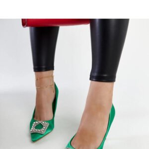 Zielone szpilki o satynowym wykończeniu z cyrkoniami Clemente - Solea