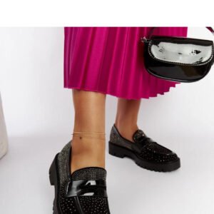 Czarne mokasyny zdobione cyrkoniami Newport - Solea