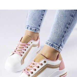 Biało-różowe sneakersy na platformie Mayfield ze złotymi elementami - Solea