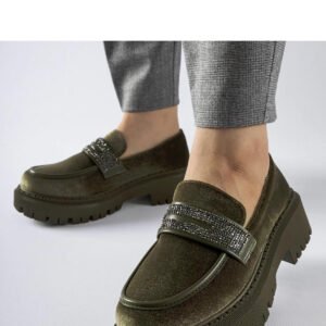 Zielone mokasyny zdobione cyrkoniami Longuelo - Solea