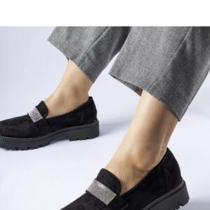 Czarne mokasyny z eko-zamszu Nicholls z cyrkoniami - Solea