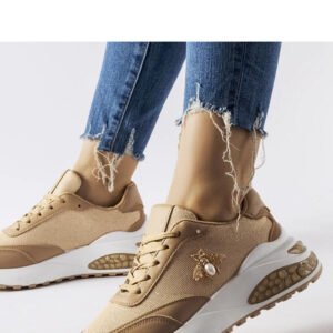 Brązowo-białe sneakersy z ozdobna nitką Acciano - Solea