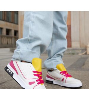 Biało-różowe sneakersy z żółtym językiem Archie - Solea