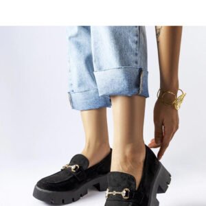 Czarne mokasyny z klamerką i cyrkoniami Gaiola - Solea