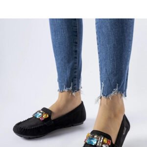 Czarne mokasyny z ozdobnymi błyskotkami Fusco - Solea