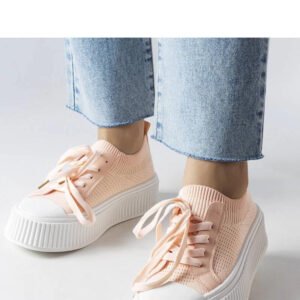 Różowe materiałowe trampki na platformie Mallus - Solea