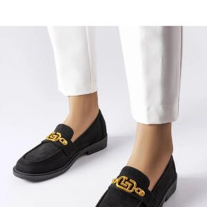 Czarne eleganckie mokasyny z ozdobą Ouellet - Solea