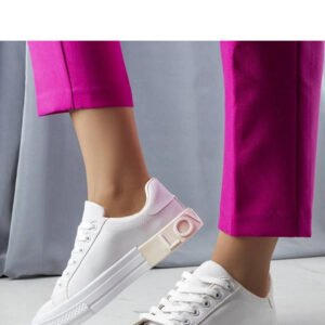 Biało-beżowe tenisówki zdobione napisem Nora - Solea